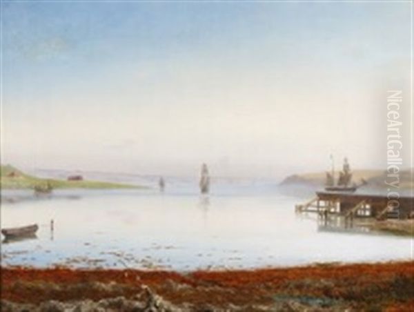 Fjordparti Med Sejlere Oil Painting by Thorald Laessoe