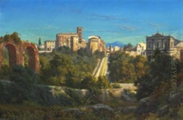 View From The Palatine Over Forum Romanum Oil Painting by Thorald Laessoe