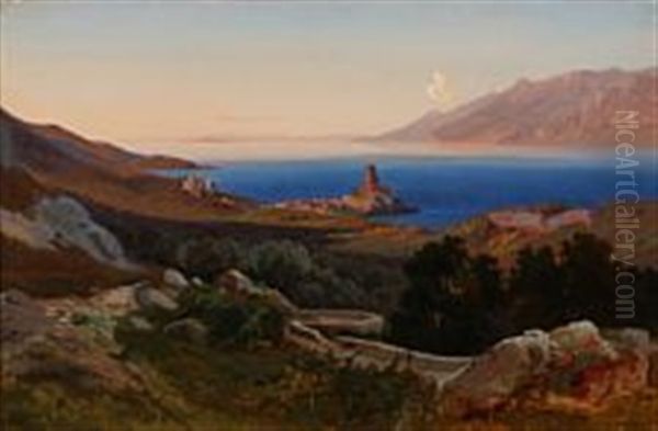 View Of Lake Garda At Malcesine Oil Painting by Thorald Laessoe