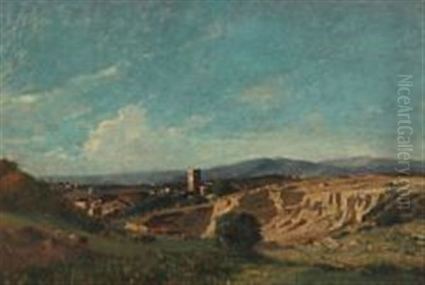 Italian Scenery With View Over A City Oil Painting by Thorald Laessoe