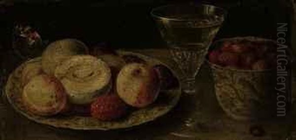 Peaches And Raspberries On A Wan-li Kraak Porcelain Plate Oil Painting by Osias, the Elder Beert