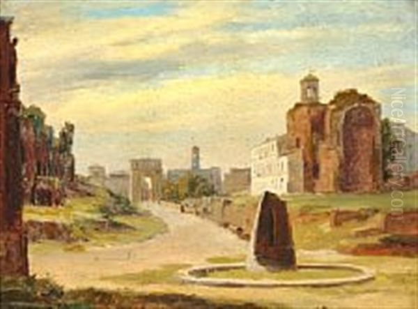 View Of The Roman Forum With Meta Sudans Oil Painting by Thorald Laessoe