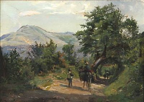 Landskab Fra Frascati Med Sabinerbjergene Oil Painting by Thorald Laessoe