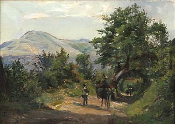 Landskab Fra Frascati Med Sabinerbjergene Oil Painting by Thorald Laessoe