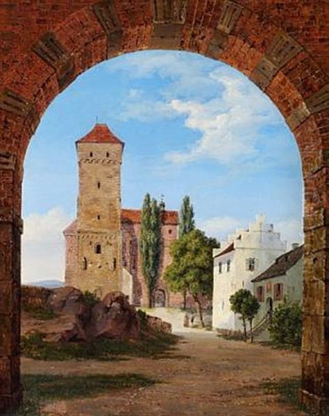 View Through A City Gate (prague?) Oil Painting by Thorald Laessoe