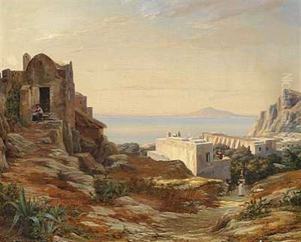 Parti Fra Capri Med Udsigt Mod Vesuv Oil Painting by Thorald Laessoe