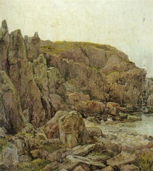 Klippeparti Antagelig Fra Bornholm Oil Painting by Thorald Laessoe