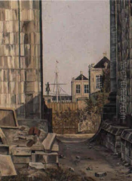 Udsigt Gennem Marmorkirkens Ruin Mod Amalienborg Oil Painting by Thorald Laessoe