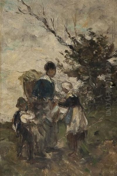 A Peasant Family (sketch) Oil Painting by Gustav Laeverenz