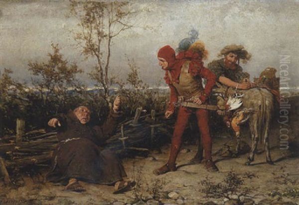 Sonderbare Begegnung Auf Der Landstrase Oil Painting by Gustav Laeverenz