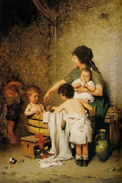 The Childrens' Bath Oil Painting by Gustav Laeverenz