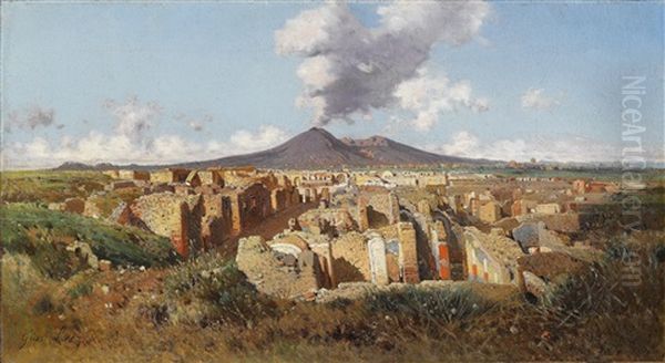 Der Vesuv Bei Pompei Oil Painting by Giuseppe Laezza