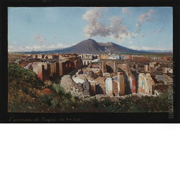 A Panorama Di Pompei Dal Foro Cavile Oil Painting by Giuseppe Laezza