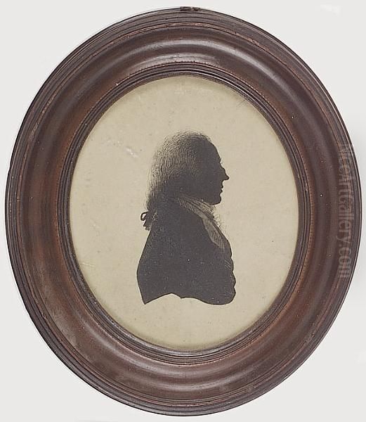 A Silhouette Portrait Of A Gentleman, Profile To The Right, Wearing A Coat, Waistcoat And Cravat, His Hair Worn En Queue Oil Painting by Isabella Beetham