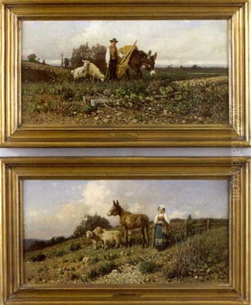 Pastoral Scene (+ Another; Pair) Oil Painting by Giuseppe Laezza