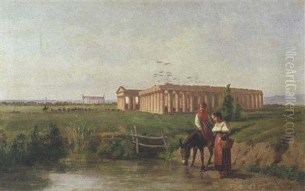 Contadinelli A Paestum Oil Painting by Giuseppe Laezza