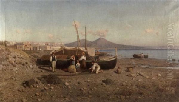 View Of Naples And Mt. Vesuvius Oil Painting by Giuseppe Laezza