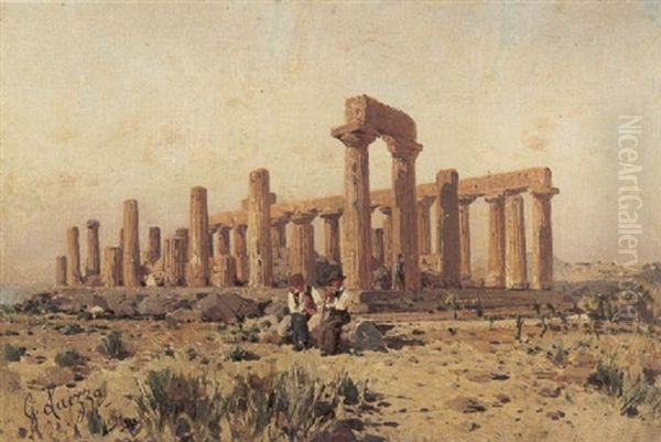 Sosta A Paestum Oil Painting by Giuseppe Laezza