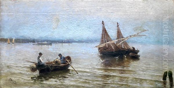 Barcas En La Playa De Rota Oil Painting by Jose Lafita y Blanco