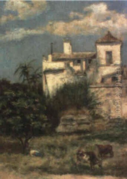 Cortijo Andaluz Oil Painting by Jose Lafita y Blanco