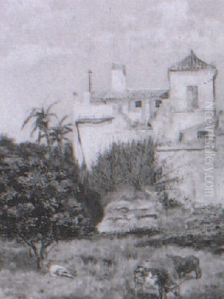 Cortijo Andaluz Oil Painting by Jose Lafita y Blanco