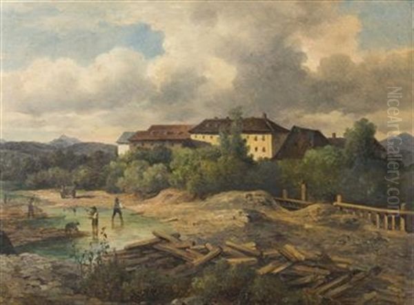 Building A Dam Oil Painting by Carl Lafite