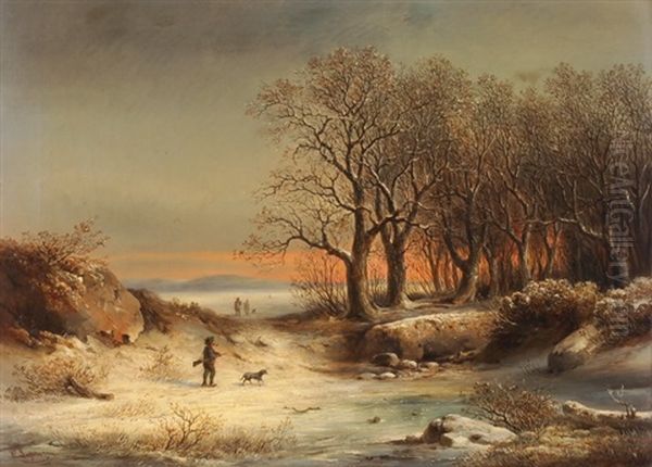 Winterlandschaft Mit Jager Oil Painting by Carl Lafite