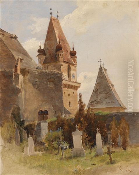 Blick Auf Die Perchtoldsdorfer Kirche Oil Painting by Carl Lafite