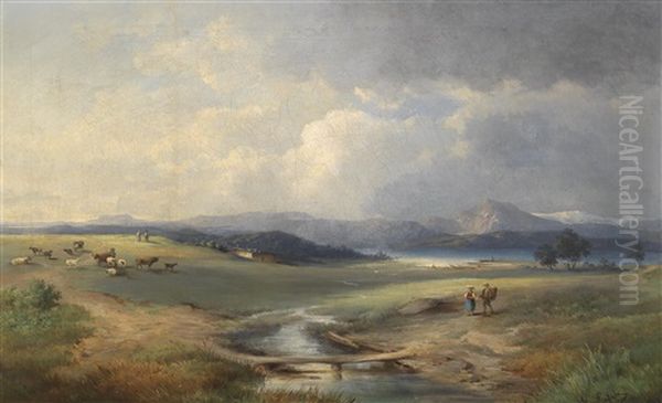 Weite Seelandschaft Mit Gebirgskette Im Hintergrund by Carl Lafite