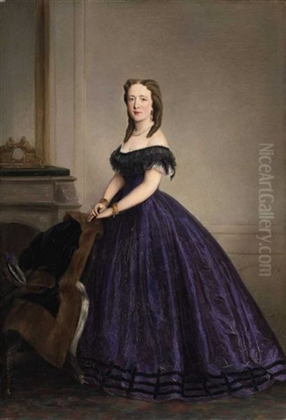 A Portrait Of A Lady In A Purple Dress Oil Painting by Ernst Lafite