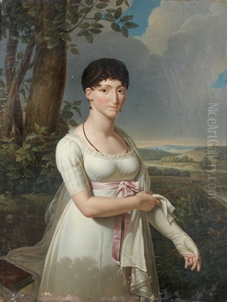 Portrait De Thais Bertier De Sauvigny Sur Fond De Paysage Oil Painting by Louis Lafitte