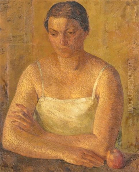 Portrait De Femme A La Pomme Oil Painting by Luc Lafnet