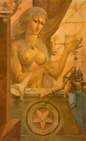 Venus Et Quatre Dessins Preparatoires Pour Ce Tableau (5 Works) Oil Painting by Luc Lafnet