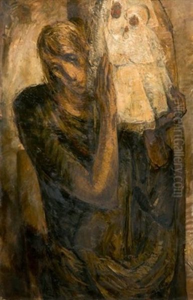 Figure D'homme Tenant Une Vierge A L'enfant Oil Painting by Luc Lafnet