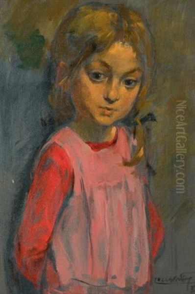 Portrait D'anne Marie Lafnet, Fille De L'artiste, A La Robe Rose, Une Mere Et Sa Fille, Portrait De Jeanne Lafnet Pensive, Et Portrait De L'actrice Claire Premore (4 Works) Oil Painting by Luc Lafnet