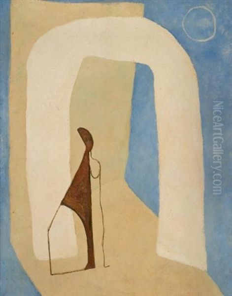 Silhouette De Personnage Sous Une Arche Et Une Composition Au Masque (recto-verso) Oil Painting by Luc Lafnet