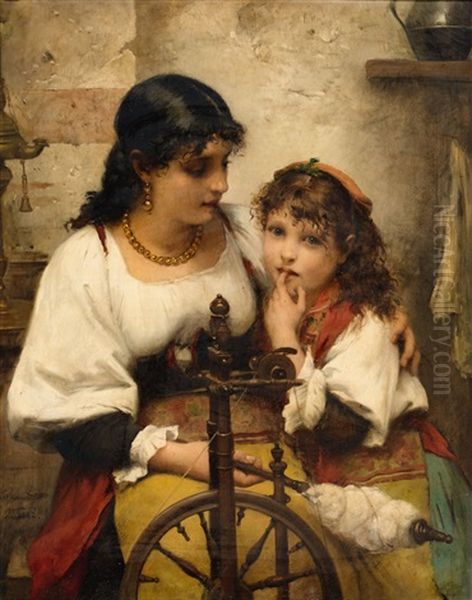 At The Spinning Wheel Oil Painting by Francois Lafon