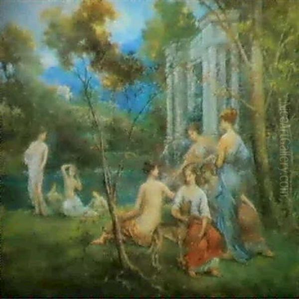 Badende Frauen In Einem Schlosspark Oil Painting by Francois Lafon