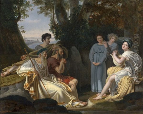 Sappho Singt Vor Homer Oil Painting by Charles Nicolas Rafael LaFond