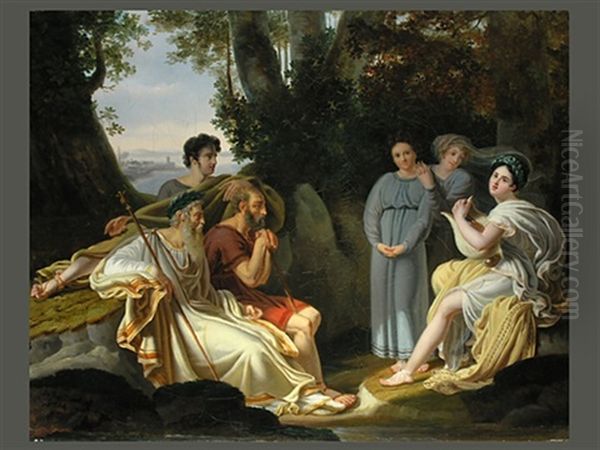 Sappho Singt Vor Dem Dichter Homer Oil Painting by Charles Nicolas Rafael LaFond