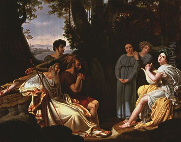 Sappho Singt Vor Homer Oil Painting by Charles Nicolas Rafael LaFond