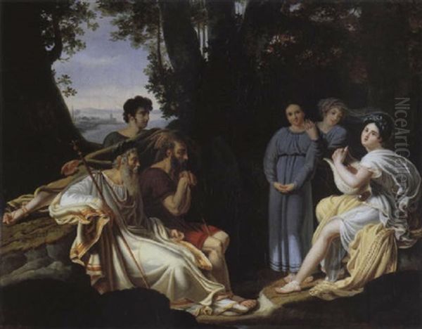 Sappho Singt Vor Homer Oil Painting by Charles Nicolas Rafael LaFond