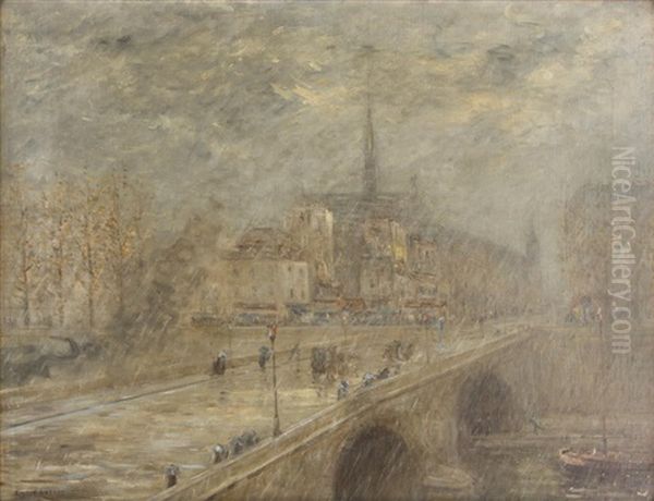 Rainy Paris Scene Oil Painting by Emile Rene Lafont