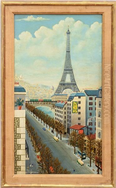 La Tour Eiffel Vue Du Quai De Passy Oil Painting by Jules Isidore Lafrance