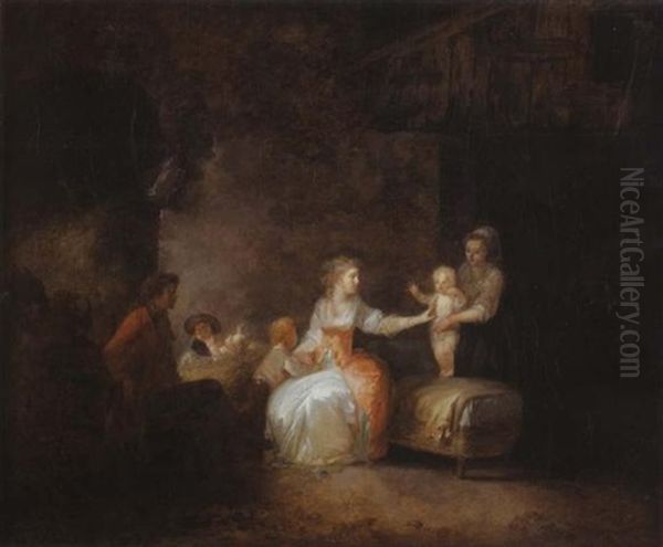 La Visite A La Nourrice Oil Painting by Niklas Lafrensen the Younger