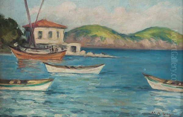 Kayiklar Oil Painting by Mehmet Ali Laga