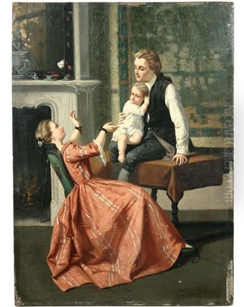 Young Parents With Child Oil Painting by Pierre Lagarde