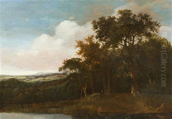 Haarlemer Landschaft Mit Einem Stillen Wasserlauf Im Vordergrund Oil Painting by Jan De Lagoor