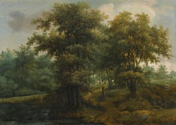 Woodland Scene Oil Painting by Jan De Lagoor