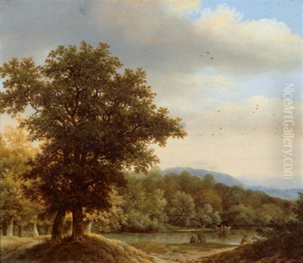 Bewaldete Flusslandschaft Oil Painting by Jan De Lagoor